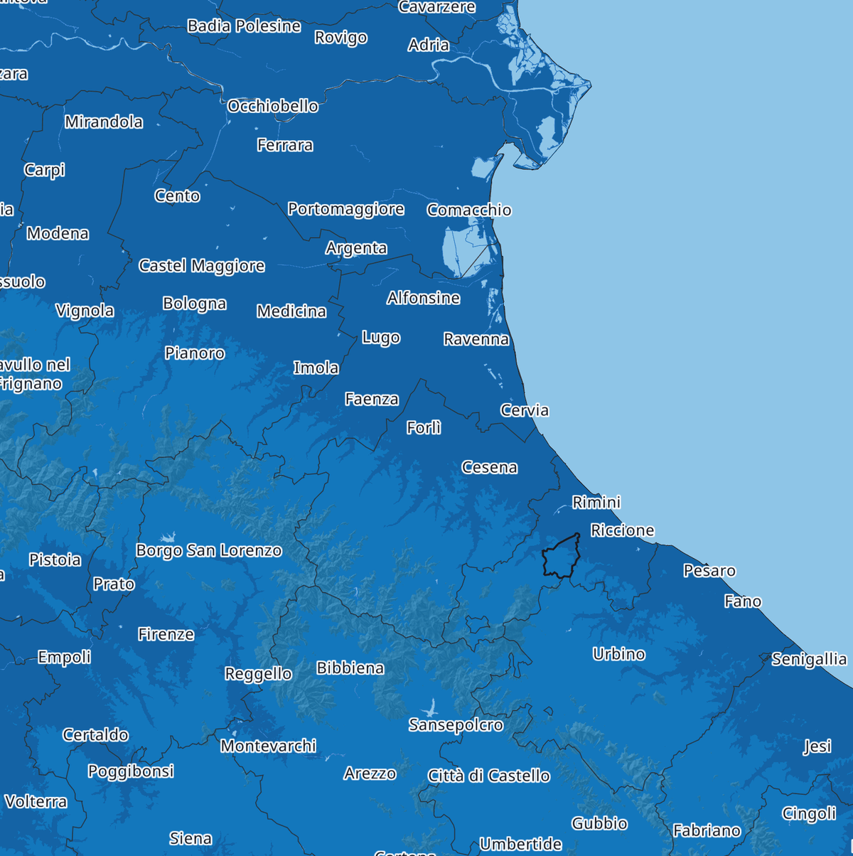 Mappa degli epicentri attorno a Forlì